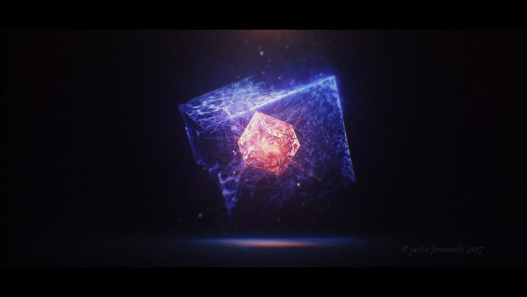 abstract, Pixel art, Artwork, Disintegration, Particular, Floating particles, Glowing, Cube, Reflection, Floating, Blurred, Boxes, Digital art HD Wallpaper Desktop Background