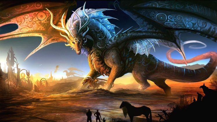 men, Dragon, Horse, Fantasy art, Wings, Artwork HD Wallpaper Desktop Background