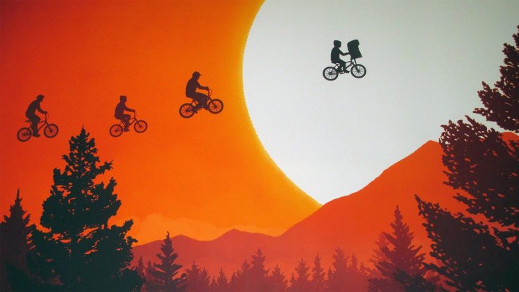 E.T., Movies, Sunset, Bicycle, Steven Spielberg HD Wallpaper Desktop Background