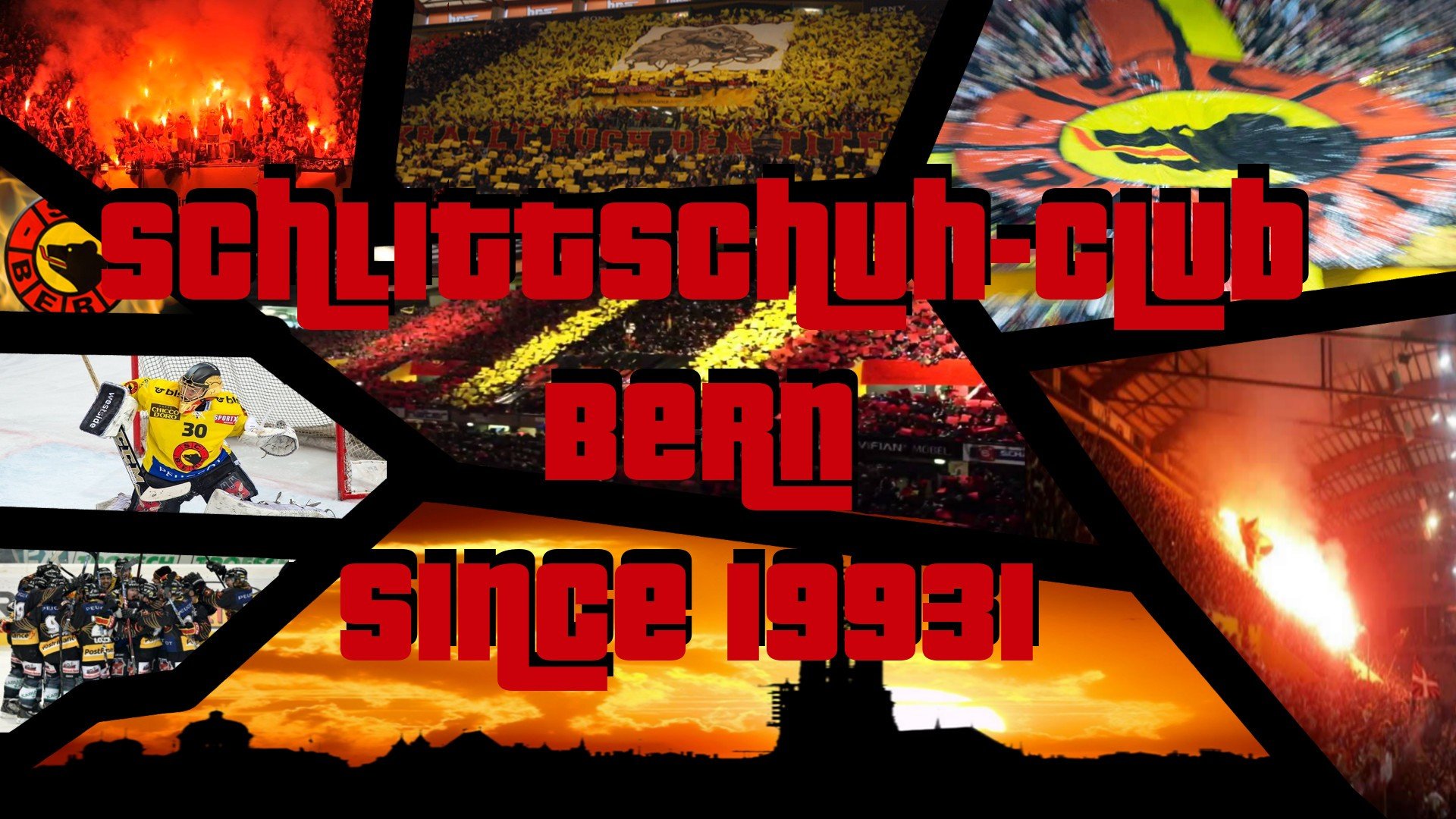 ice hockey, Bern, 1931, SC Bern, Collage, Fire, Sports, Sunset, Red, Arena Wallpaper