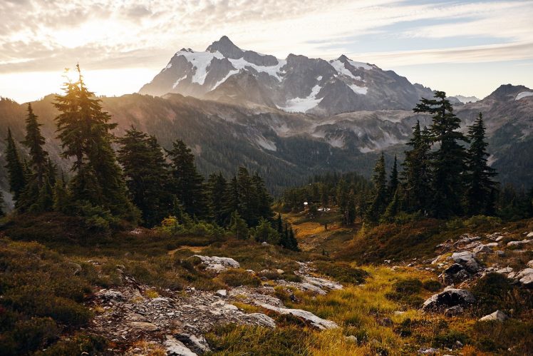 landscape, Mountains, Forest, Mount Shuksan, North Cascades National Park, USA, Nature, Rock, Trees HD Wallpaper Desktop Background