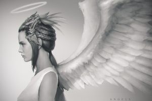 digital art, Angel, White, Halo, Wings