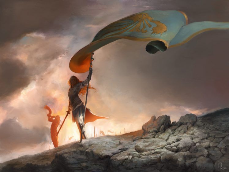 warrior, Fantasy art, Flag HD Wallpaper Desktop Background