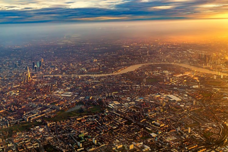 Flight, Airplane, London, City, Sunrise, Fly, Sky, Flying, England HD Wallpaper Desktop Background