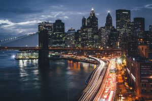 USA, City, New York City, Night, Bridge, Lights