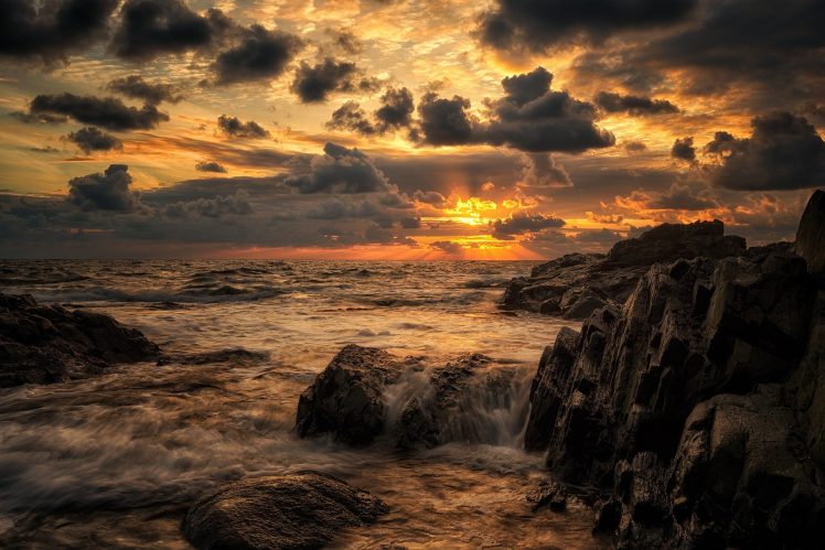 sea, Nature, Clouds, Sky, Landscape, Sunset HD Wallpaper Desktop Background