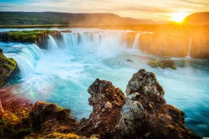 nature, Landscape, Sunset, Waterfall, Iceland, Valley