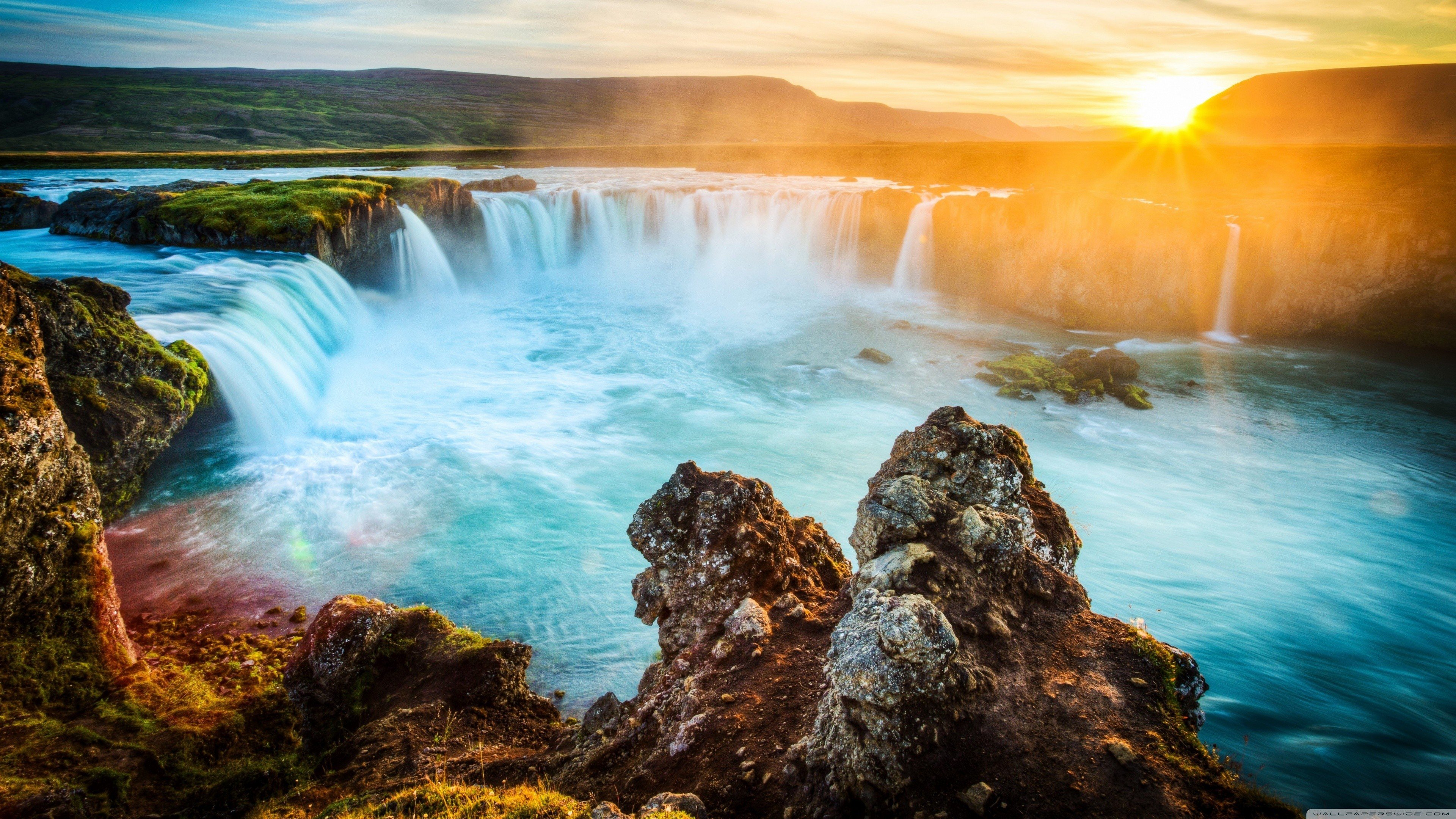 nature, Landscape, Sunset, Waterfall, Iceland, Valley Wallpaper