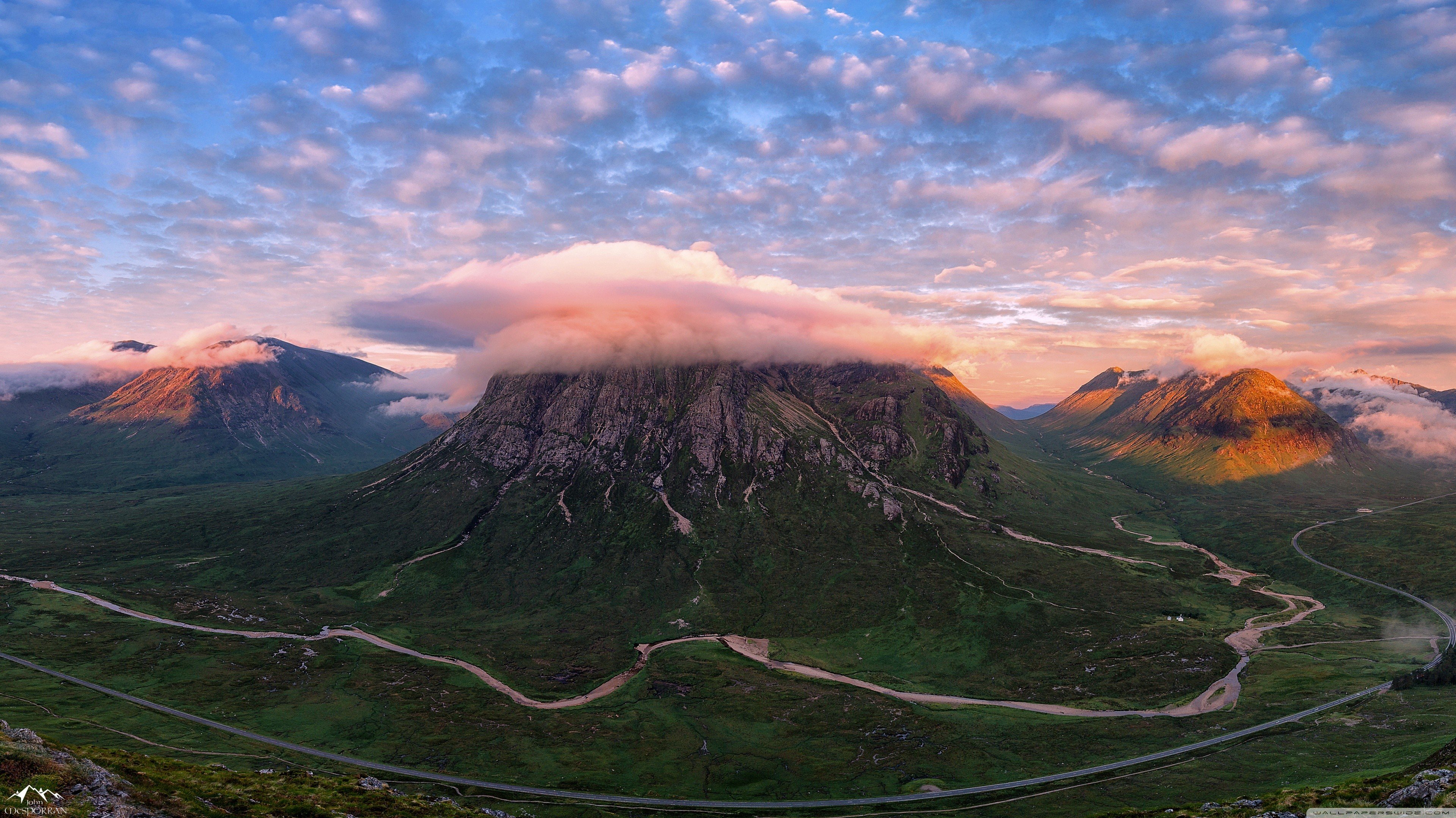 nature, Forest, River, Mountain pass, Clouds, Landscape, Sky, Scottish Highlands Wallpaper