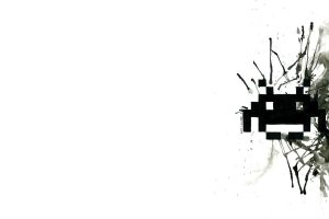 minimalism, Monochrome, Space Invaders, Simple background, Video games, Retro games