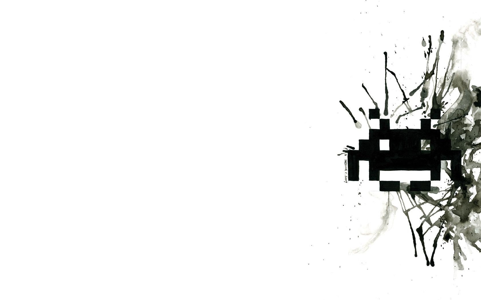 minimalism, Monochrome, Space Invaders, Simple background, Video games, Retro games Wallpaper