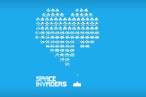 blue background, Retro games, Space Invaders, Video games, Minimalism