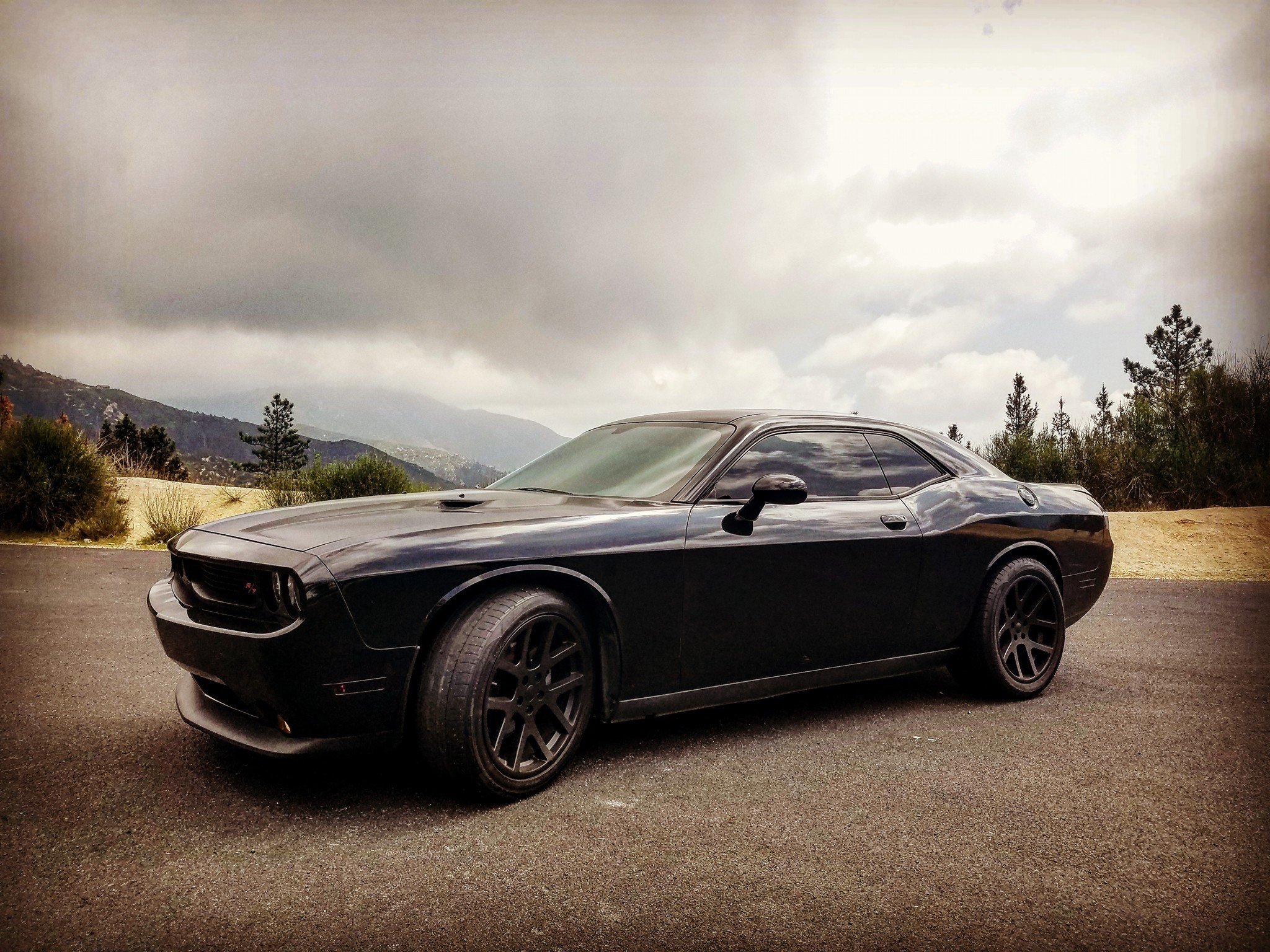 Dodge Challenger, Mountains, Blacked out Wallpaper