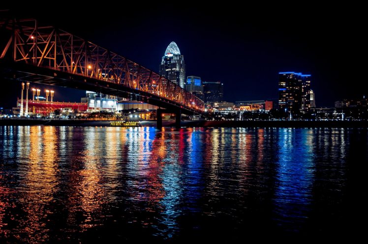 city, Bridge, Lights, Water HD Wallpaper Desktop Background