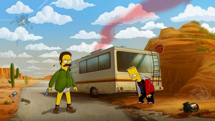 Ned Flanders, Bart Simpson, The Simpsons, Breaking Bad, Humor, Desert HD Wallpaper Desktop Background