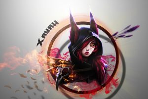 dyed hair, Summoners Rift, Hextech, Bow and arrow, Hoods, Abstract, Advertisements, Circle, Skull, Colored smoke, Xayah (League of Legends)