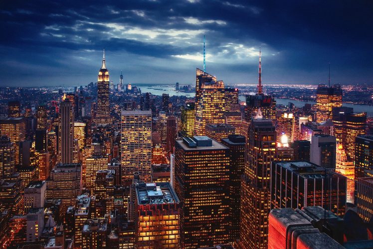 building, Lights, USA, Night, Evening, New York City HD Wallpaper Desktop Background