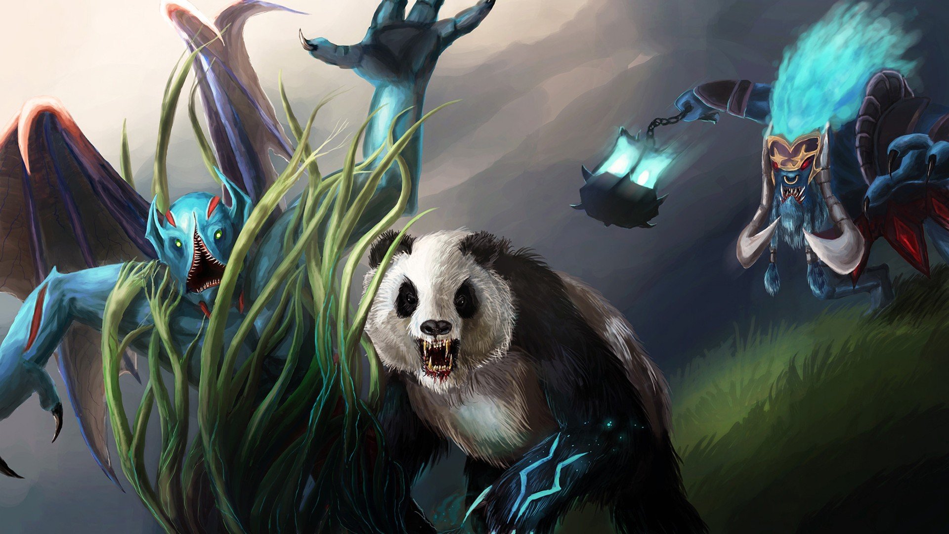 Dota 2, Panda, Bears, Grass, Fantasy art, Animals, Creature, Duel Wallpaper