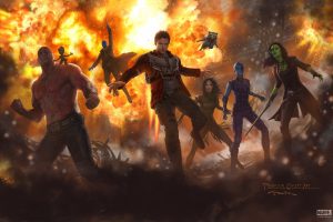 Andy Park, Gamora, Drax the Destroyer, Star Lord, Rocket Raccoon, Baby Groot, Yondu Udonta, Guardians of the Galaxy Vol. 2, Artwork, Nebula, Mantis, Guardians of the Galaxy