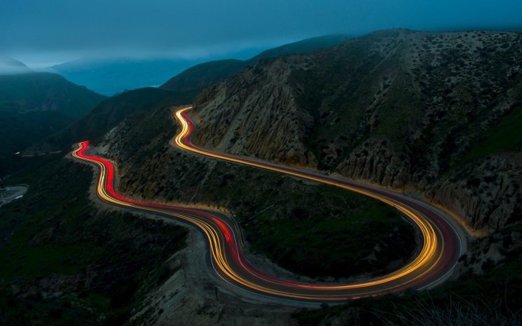 road, Landscape, Long exposure, California, Aerial view, Hairpin turns HD Wallpaper Desktop Background