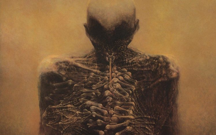 Zdzisław Beksiński, Traditional Artwork, Skeleton, Artwork HD Wallpaper Desktop Background