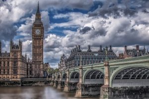 London, UK, City, Bridge, River Thames, Big Ben, Clouds, HDR