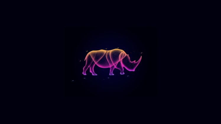 glowing, Rhino, Black background HD Wallpaper Desktop Background