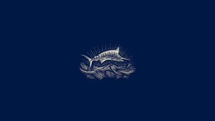 illustration, Marlin, Fish, Jumping, Blue background, Blue, Minimalism HD Wallpaper Desktop Background