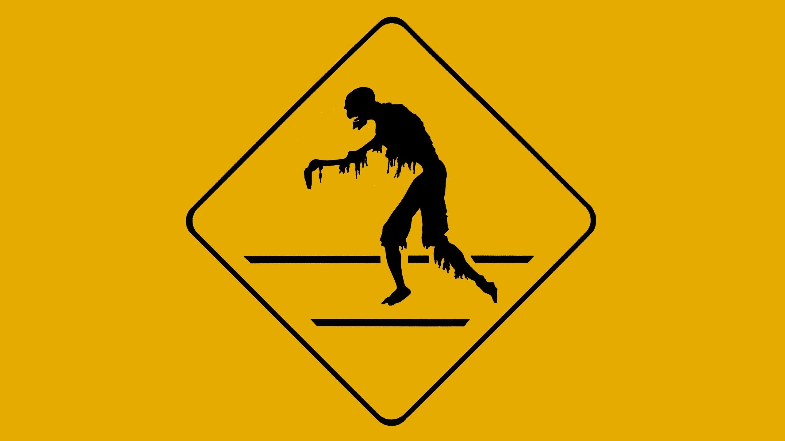 yellow background, Zombies, Sign, Minimalism Wallpaper