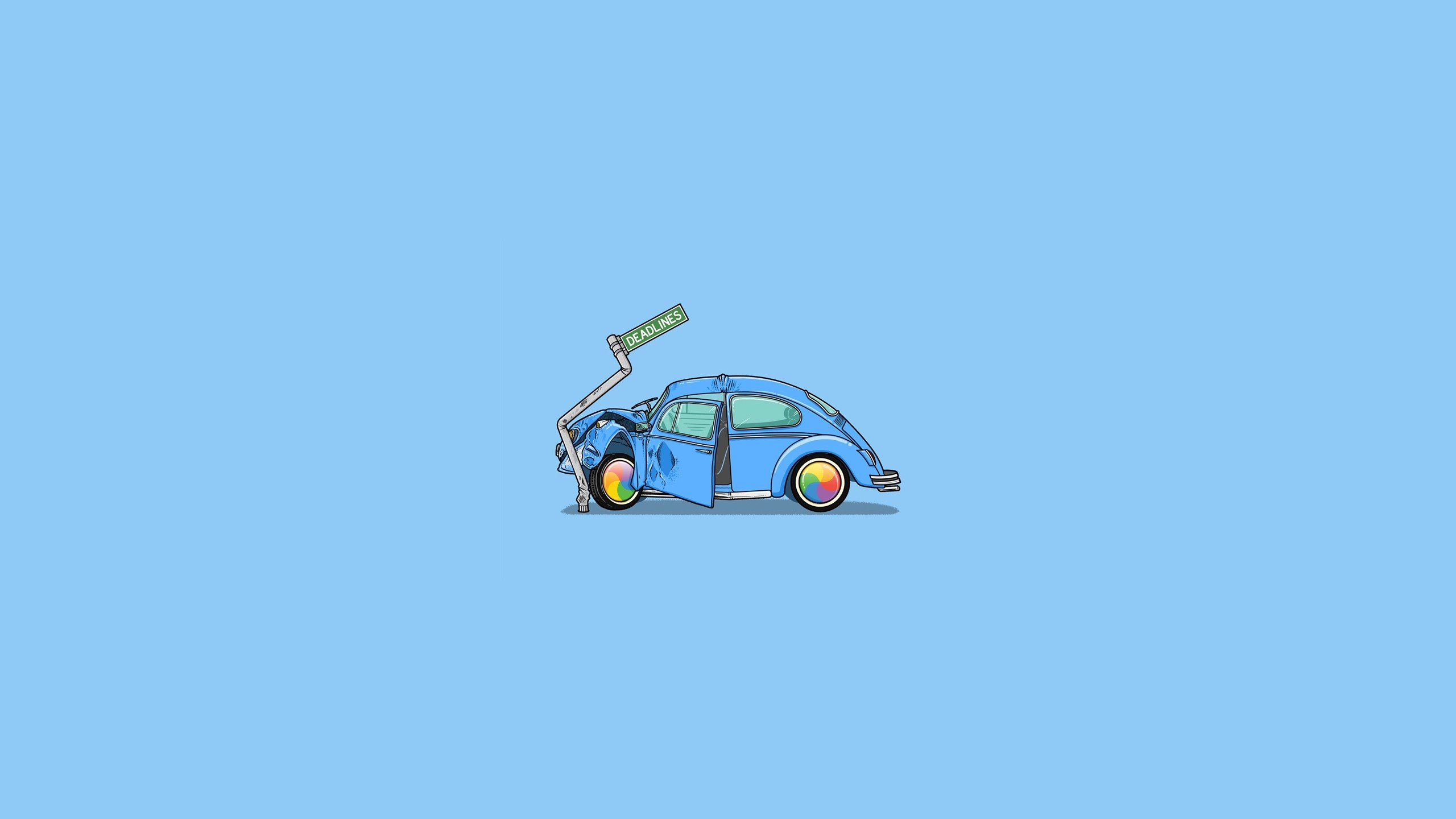 illustration, Blue background, Crash, Volkswagen Beetle, Minimalism Wallpaper