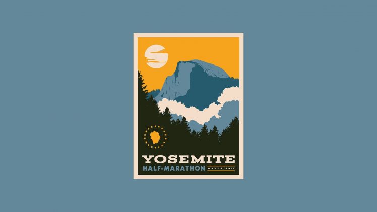 illustration, Blue background, Poster, Flyer, Yosemite National Park, Minimalism, Simple background HD Wallpaper Desktop Background