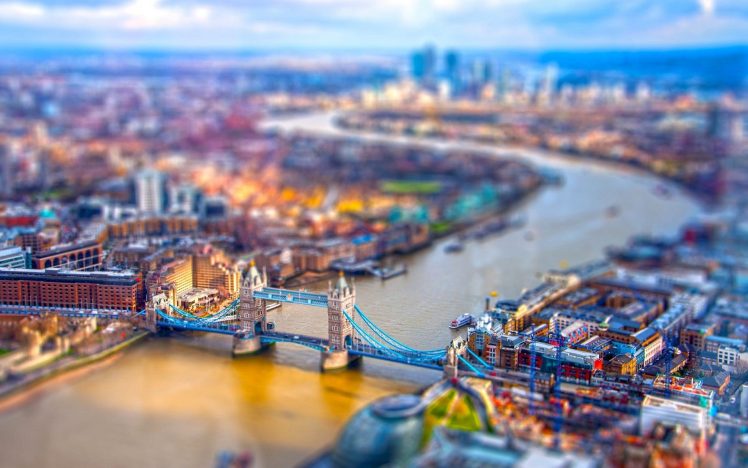 London, UK, River Thames, River, Bridge, Tower Bridge, Tilt shift, Cityscape, City HD Wallpaper Desktop Background