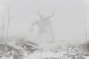 digital art, Snow, Creature, White, Mist, Fantasy art, Horns, Winter