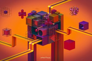 Lacza, Abstract, Colorful, Geometry, Digital art, 3D, Render, Cube