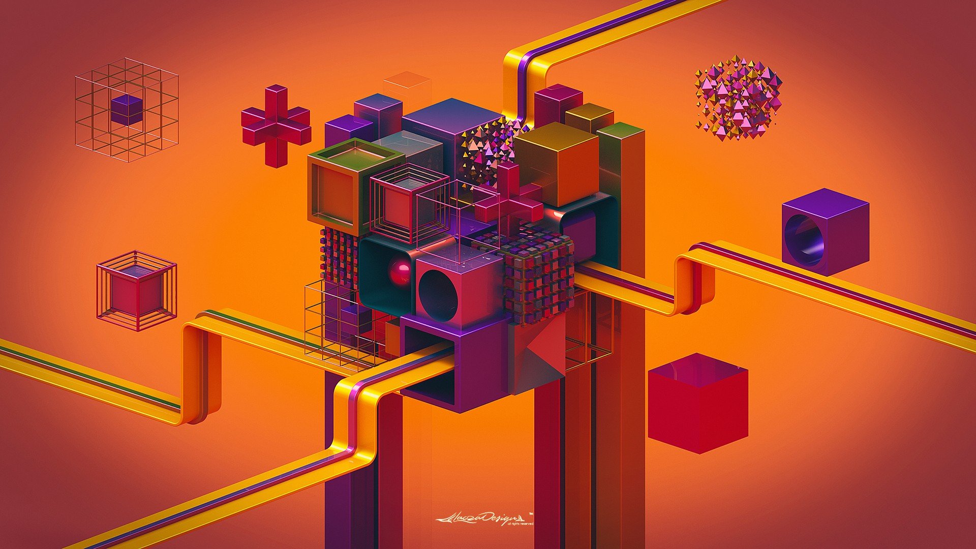 Lacza, Abstract, Colorful, Geometry, Digital art, 3D, Render, Cube Wallpaper