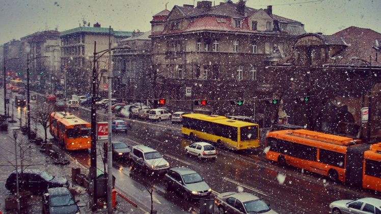 winter, Cityscape, Snow, Buses HD Wallpaper Desktop Background