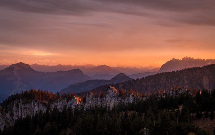 landscape, Mountains, Sunset, Forest HD Wallpaper Desktop Background