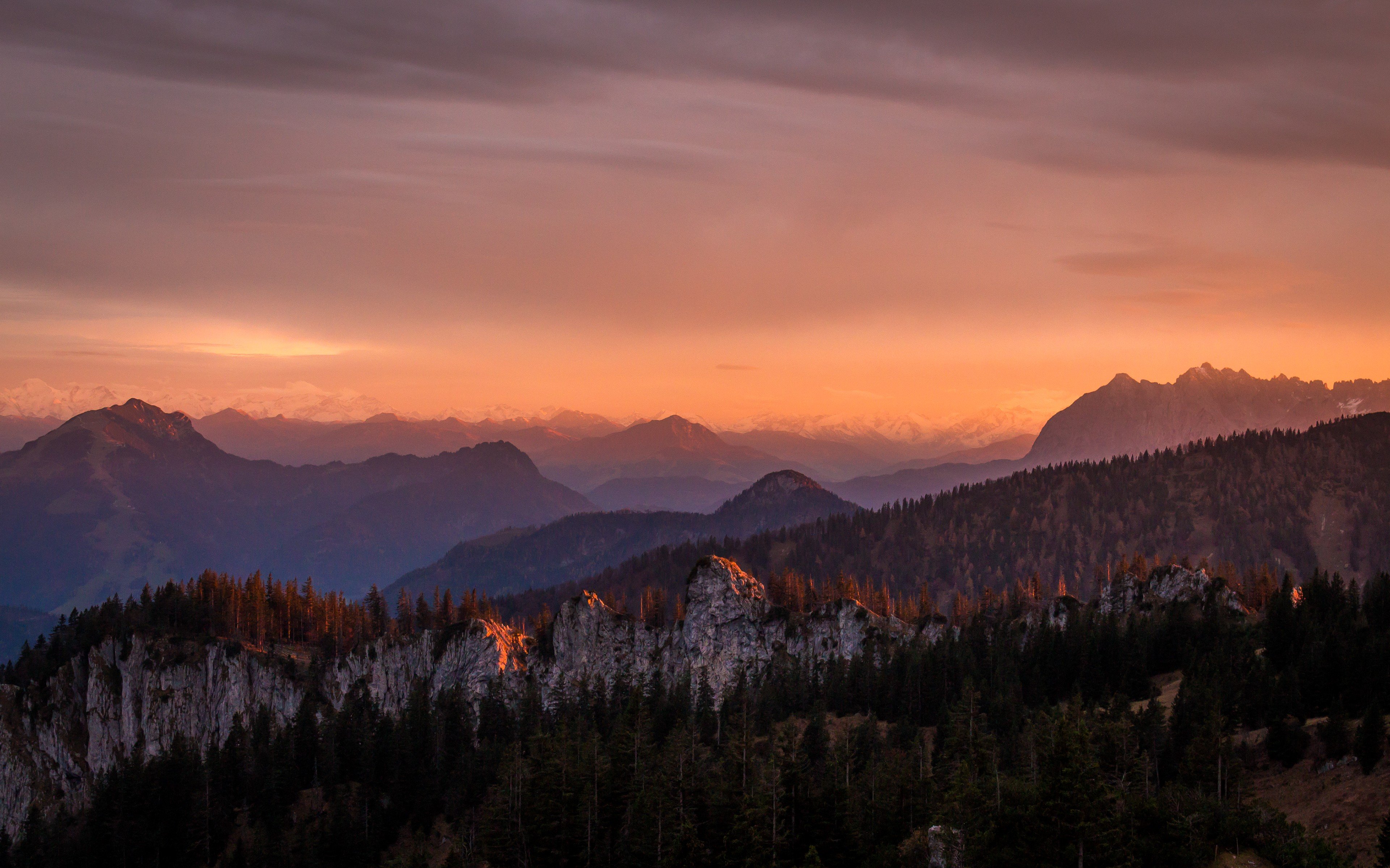 landscape, Mountains, Sunset, Forest Wallpaper