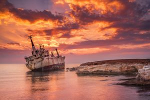 landscape, Sea, Sunset, Shipwreck