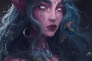 elves, Blue hair, Fantasy art, World of Warcraft, Tyrande Whisperwind