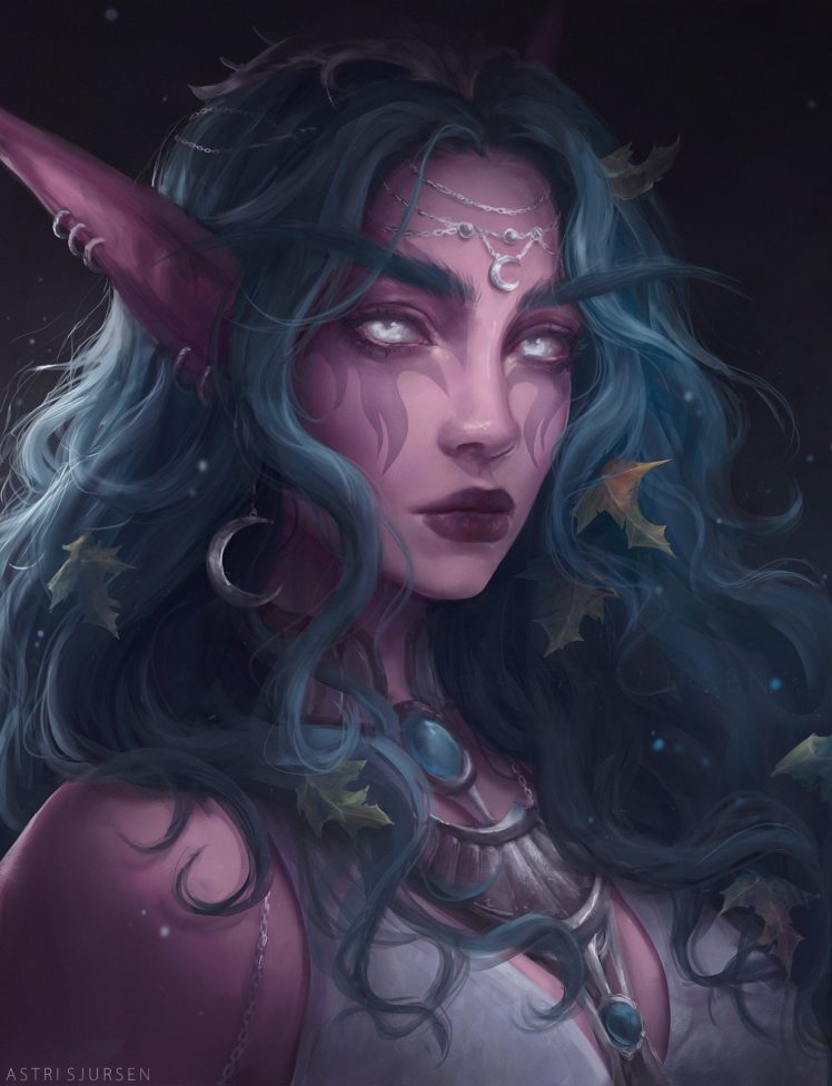 elves, Blue hair, Fantasy art, World of Warcraft, Tyrande Whisperwind HD Wallpaper Desktop Background