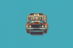illustration, Ford USA, Ford Mustang, Fastback mach 1, Ford Mustang Mach 1, Blue background, Patch