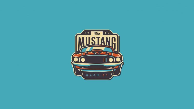 illustration, Ford USA, Ford Mustang, Fastback mach 1, Ford Mustang Mach 1, Blue background, Patch HD Wallpaper Desktop Background
