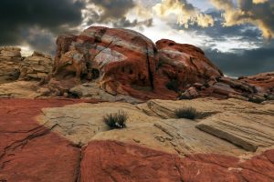 nature, Landscape, Clouds, Arizona, USA, Mountains, Valley, Valley of Fire State Park, Rocks, Plants