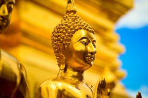 Buddha, Face, Nature, Landscape, Clouds, Depth of field, Buddhism, Gold, Statue, Temple, Thailand, Asia