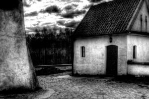 architecture, House, HDR, Monochrome, Clouds, Trees, Forest, Street, Cobblestone