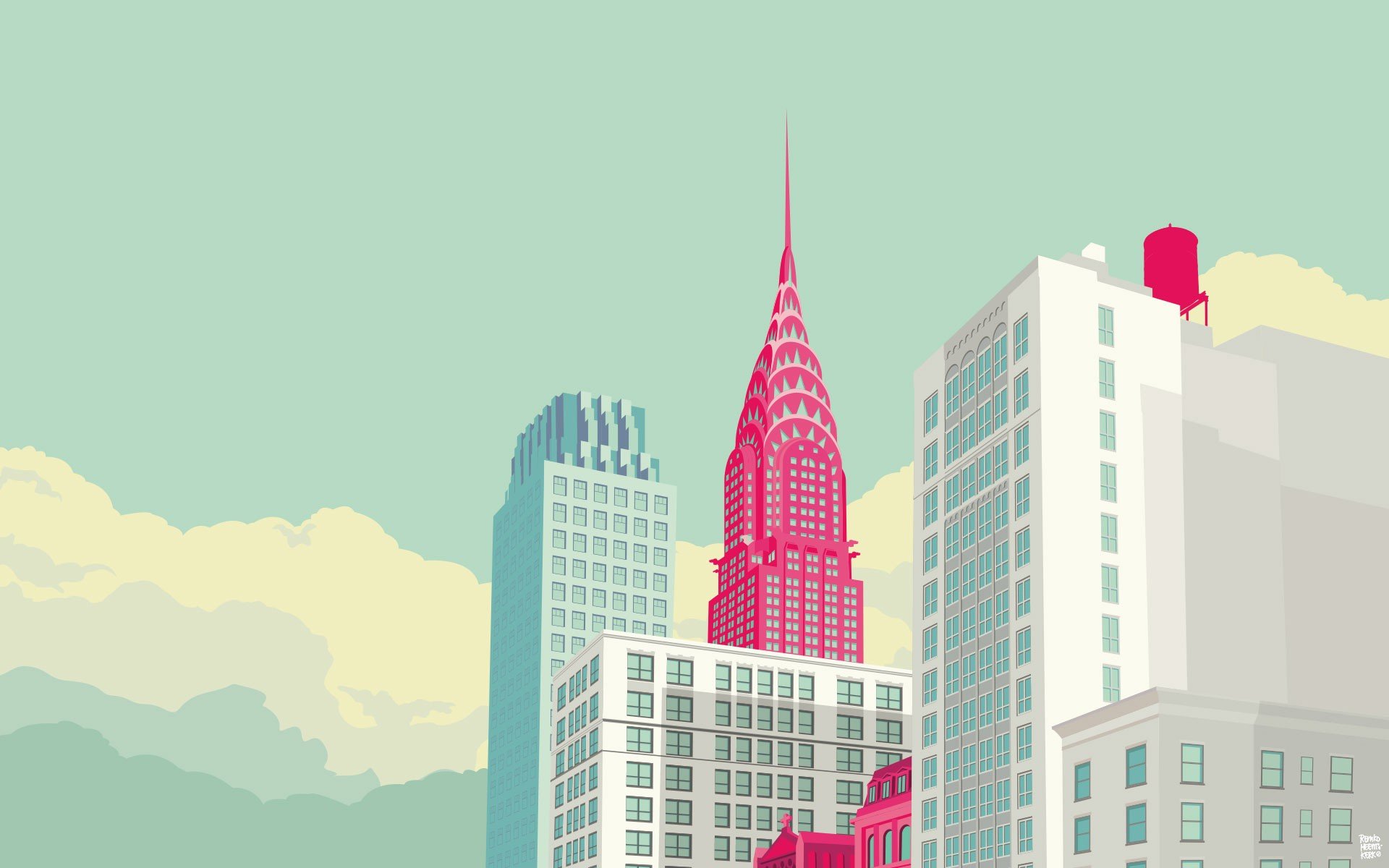 Remko Heemskerk, Digital art, Building, Clouds, New York City, Illustration, Empire State Building, Manhattan, Window Wallpaper