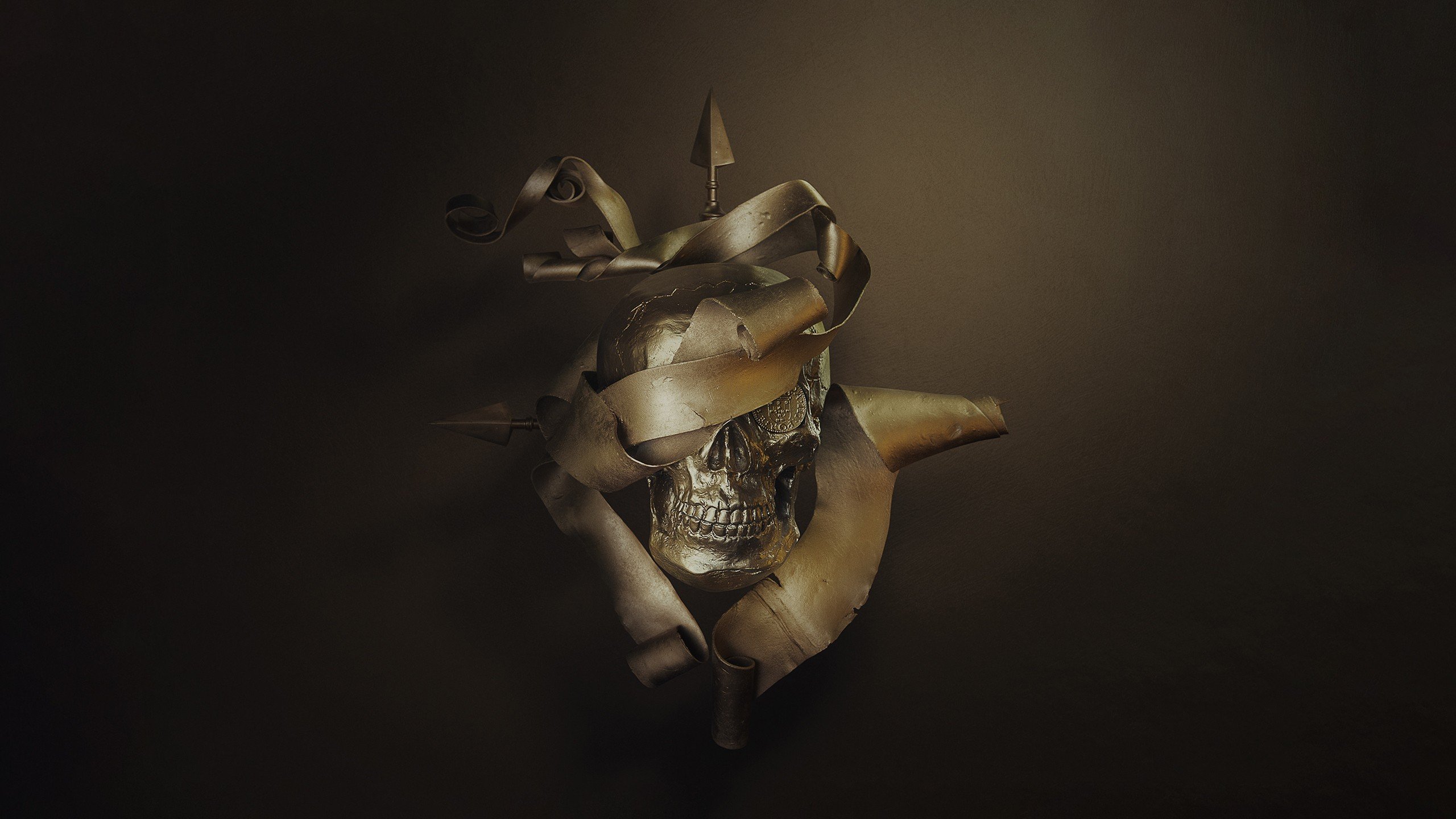 skull, Gold, 3D, Coins, Render, Simple background Wallpaper