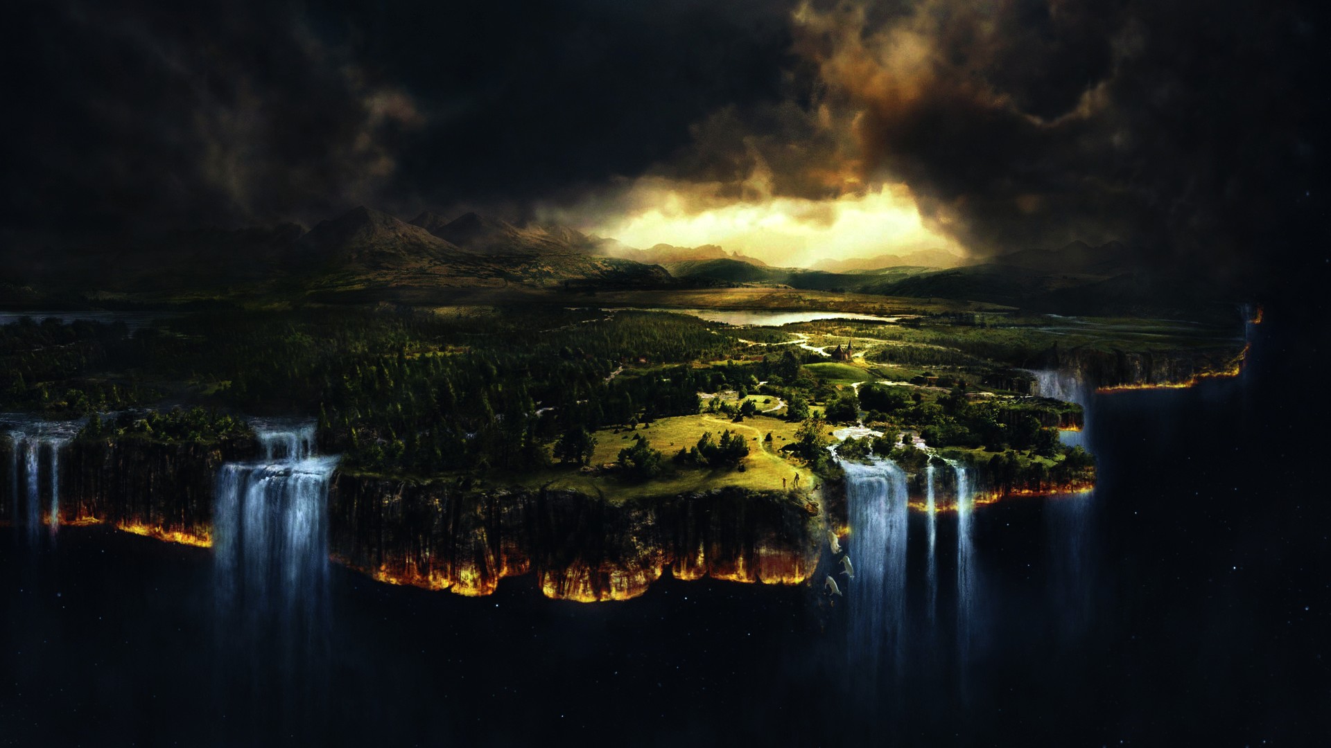 river, Landscape, Planet, Space, Sun, Trees, Fantasy art Wallpaper