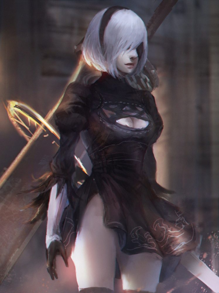 2B (Nier: Automata), Fantasy art, Sword, Nier: Automata, NieR HD Wallpaper Desktop Background